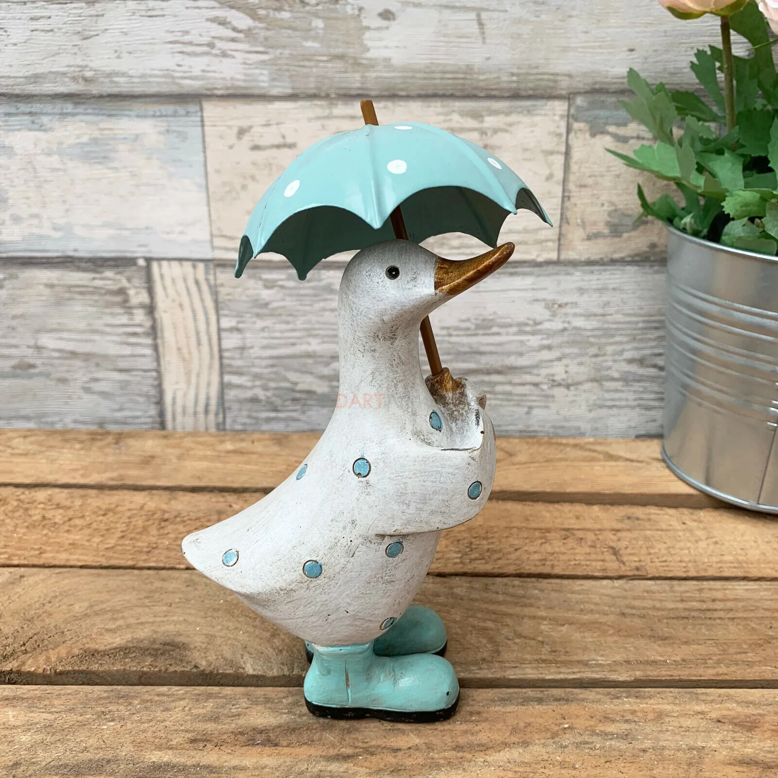 Aqua Blue Polka Dot Duck With Umbrella