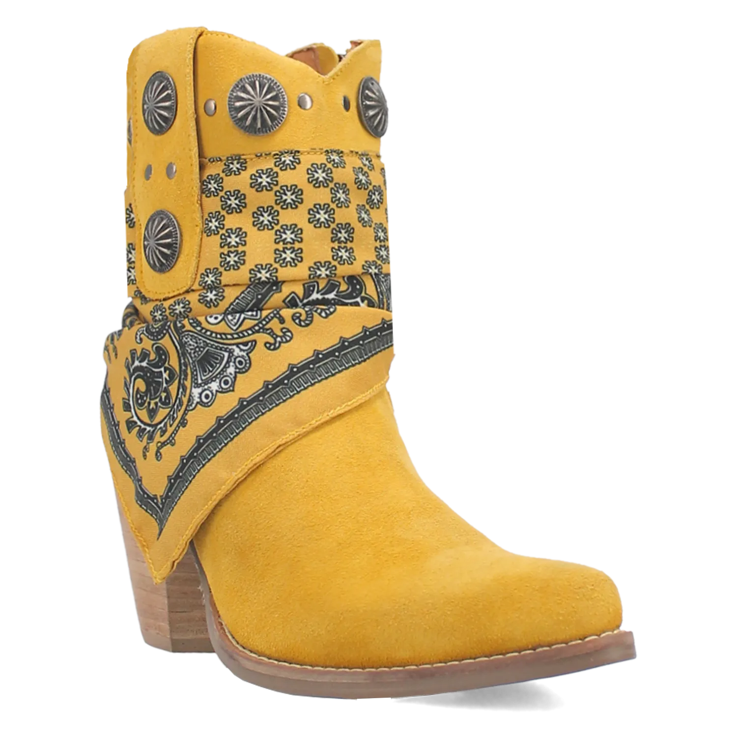 Bandida Yellow Suede Silver Concho Bandana Wrapped Booties (DS)