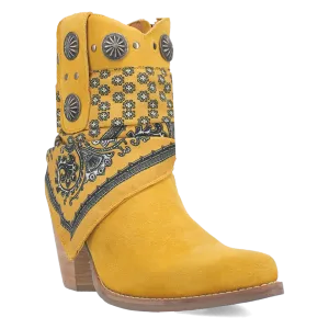 Bandida Yellow Suede Silver Concho Bandana Wrapped Booties (DS)