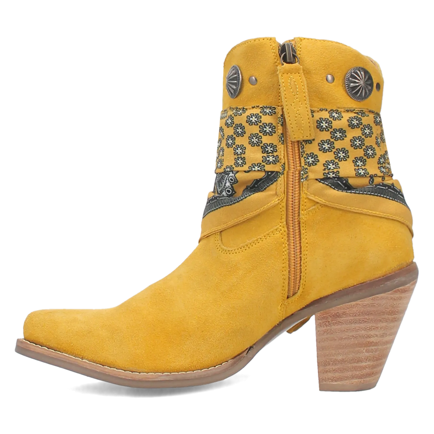 Bandida Yellow Suede Silver Concho Bandana Wrapped Booties (DS)