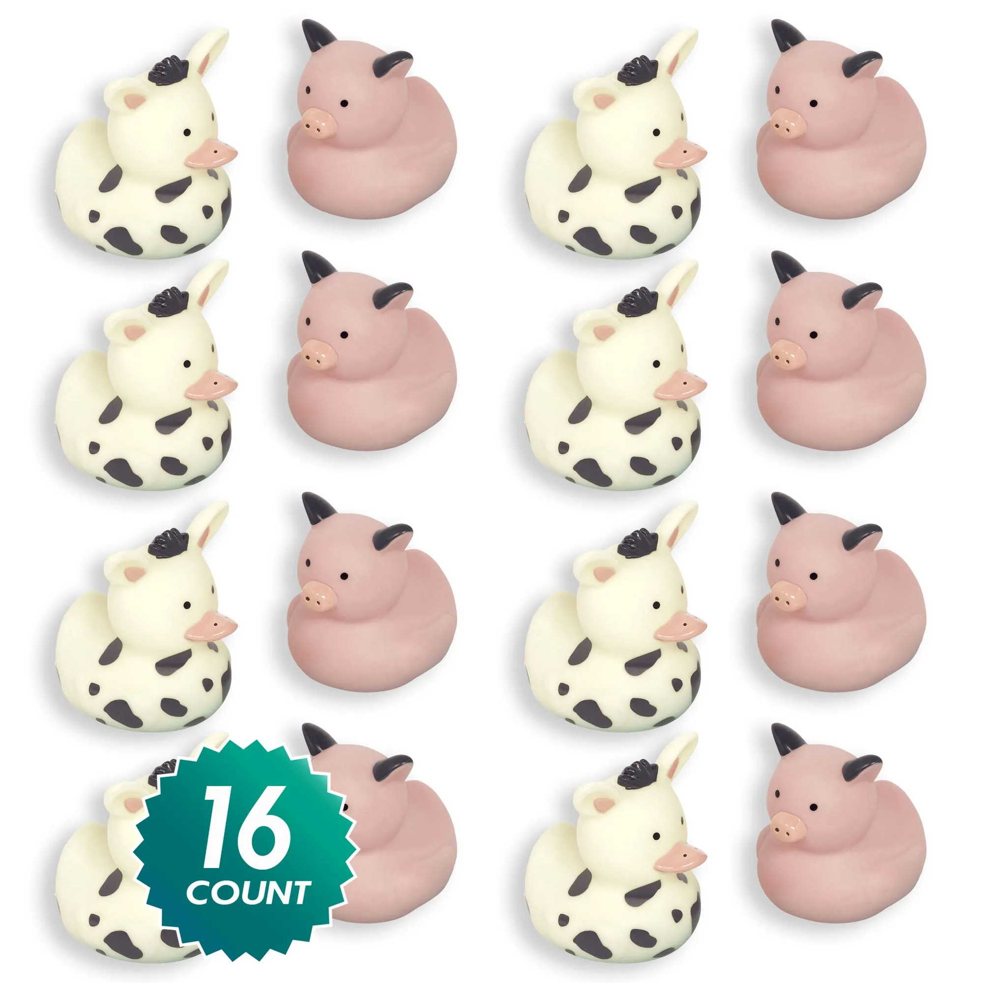 Barnyard Birthday Rubber Duck Animals For Party Favors and Decorations, 16 Count