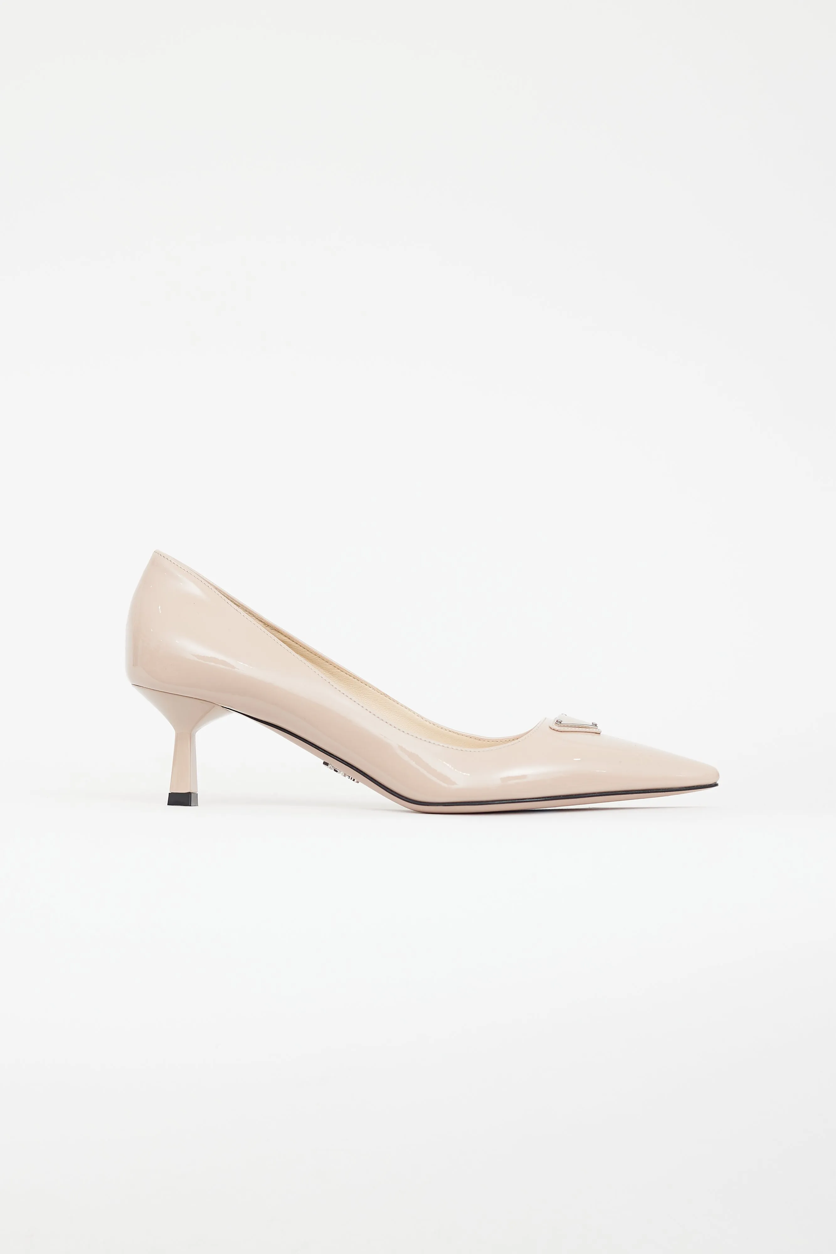 Beige Patent Leather Logo Heel