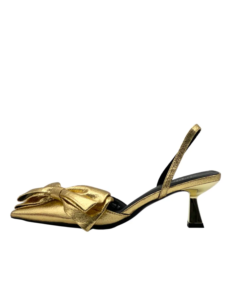 Bella Bow Slingback Heels (Gold)