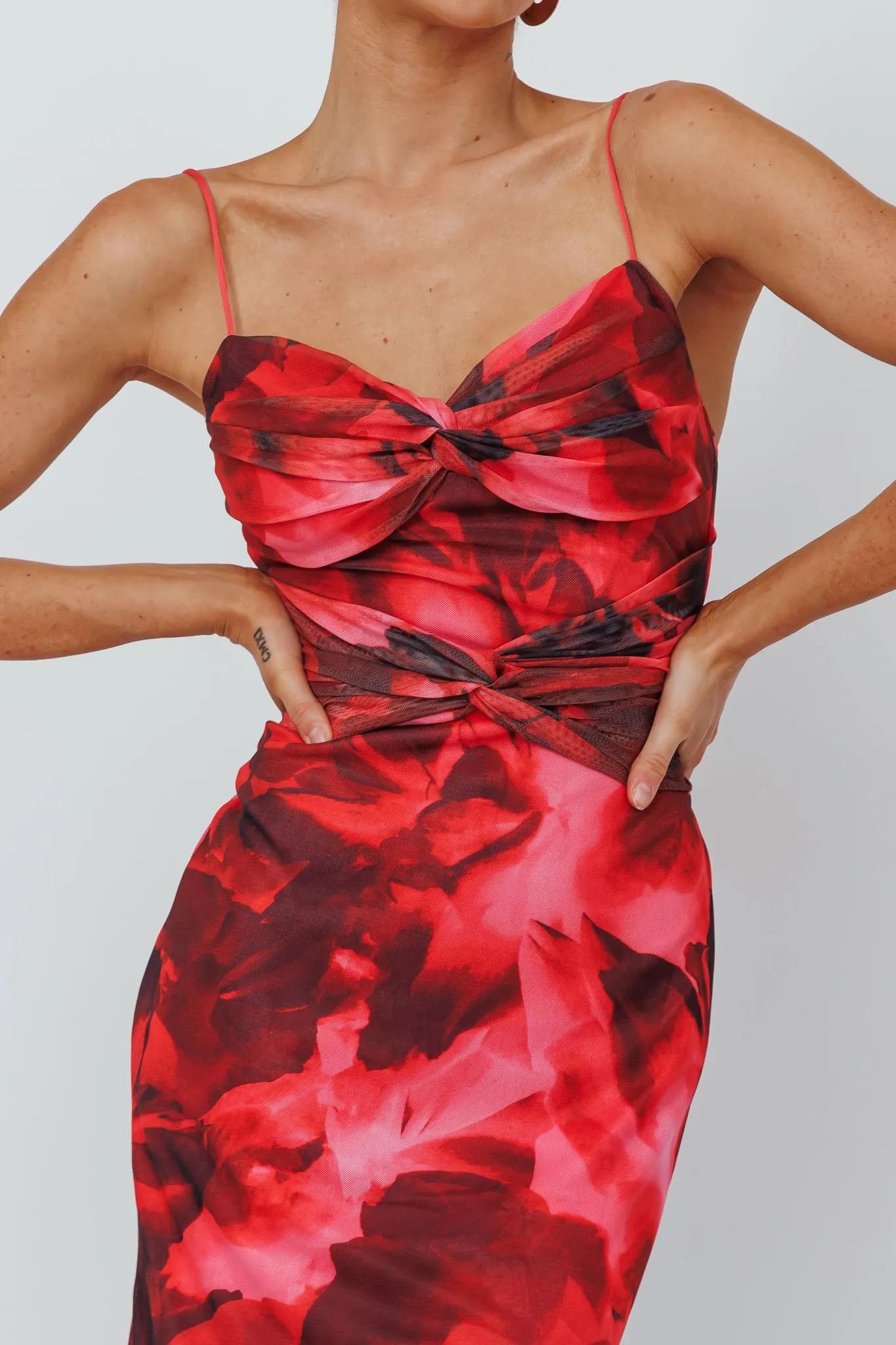Beulah Twist Bodice Maxi Dress Floral Pink