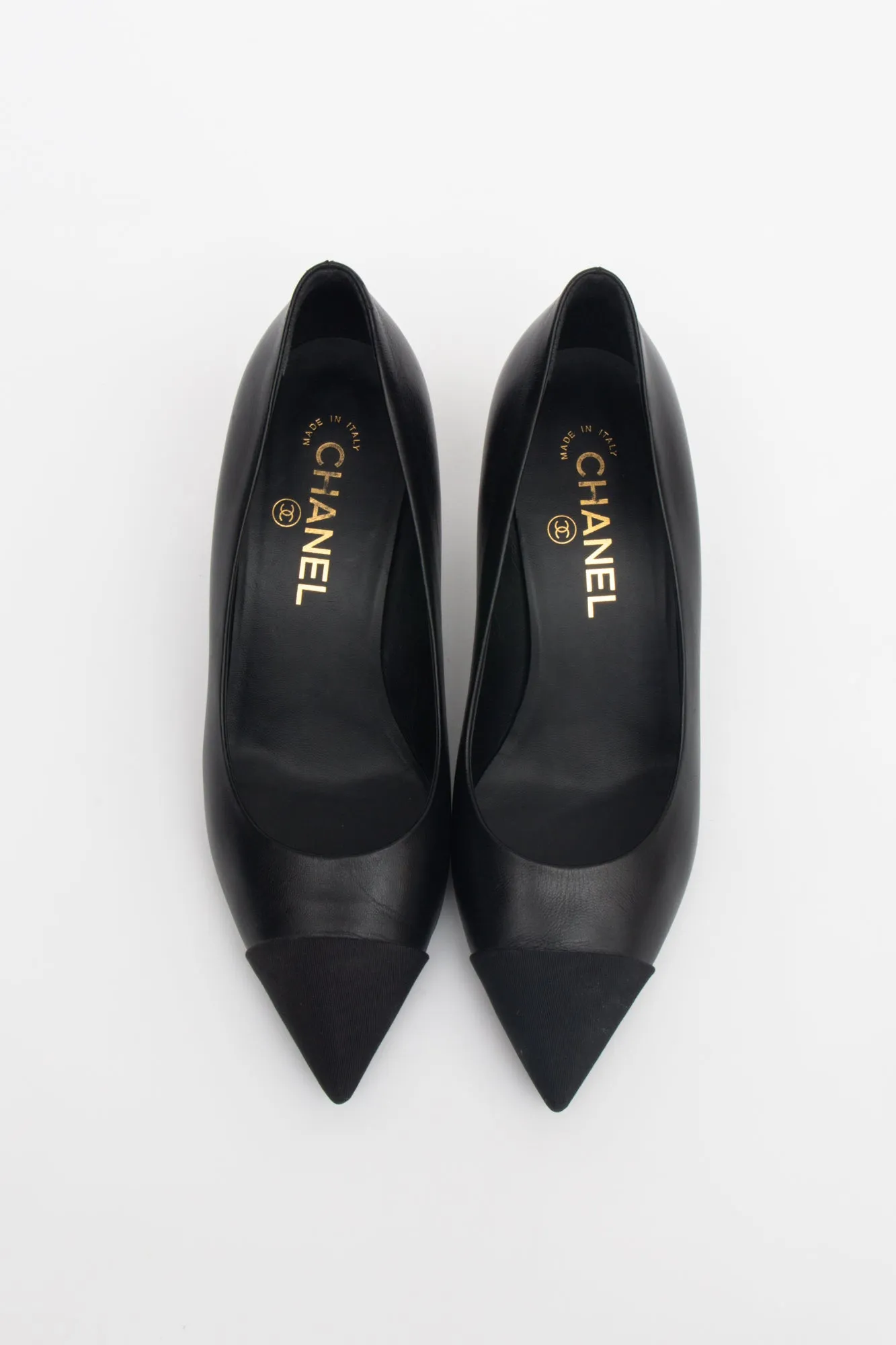 Black Kitten Heels W/ Capped Toe