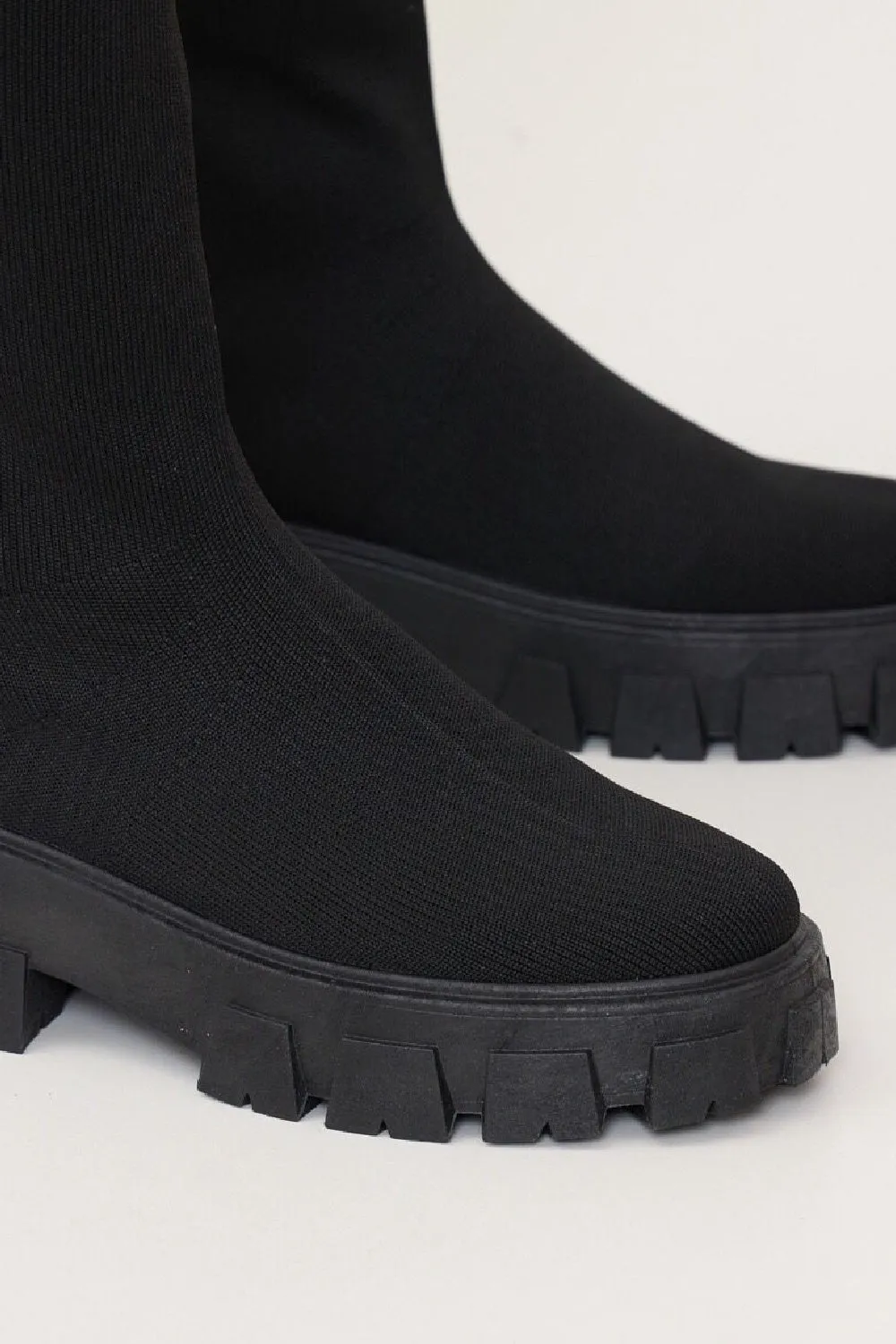 BLACK KNITTED OVER THE KNEE LONG SOCK BOOTS
