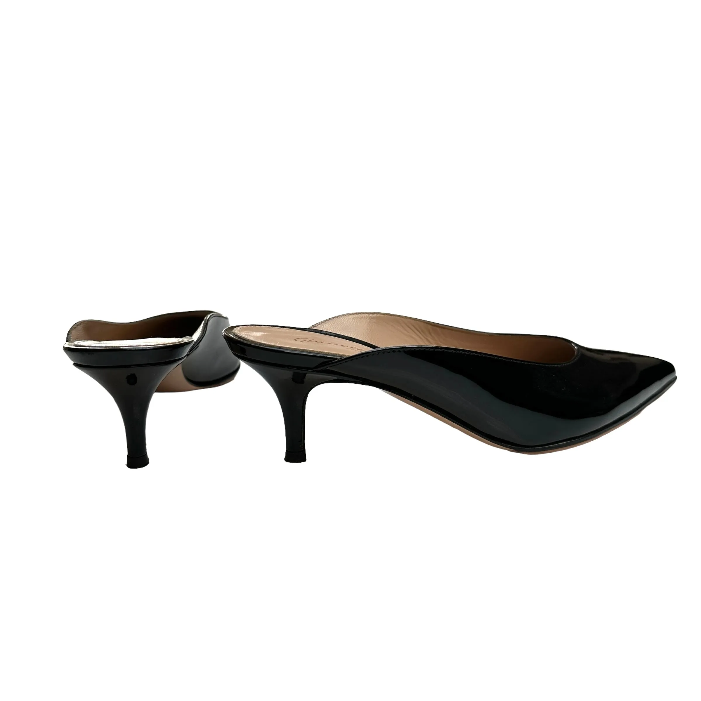 Black Patent Leather Kitten Heels - 5