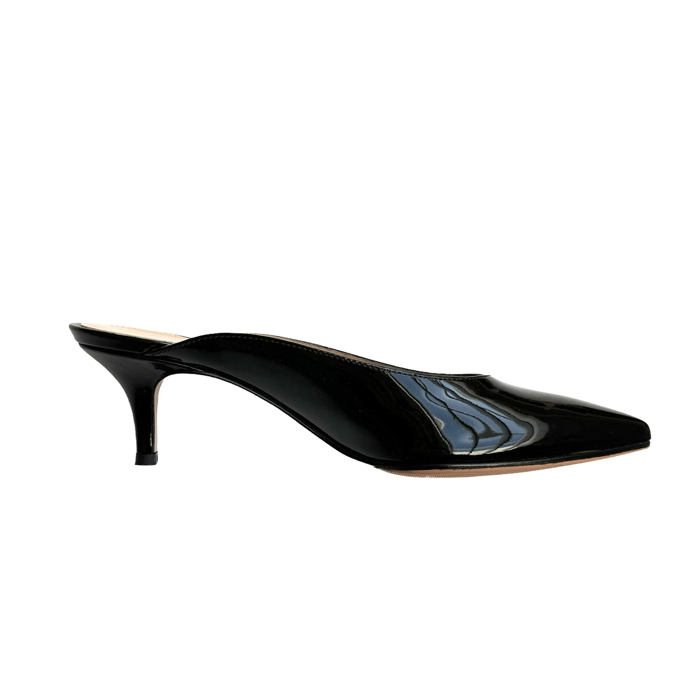 Black Patent Leather Kitten Heels - 5