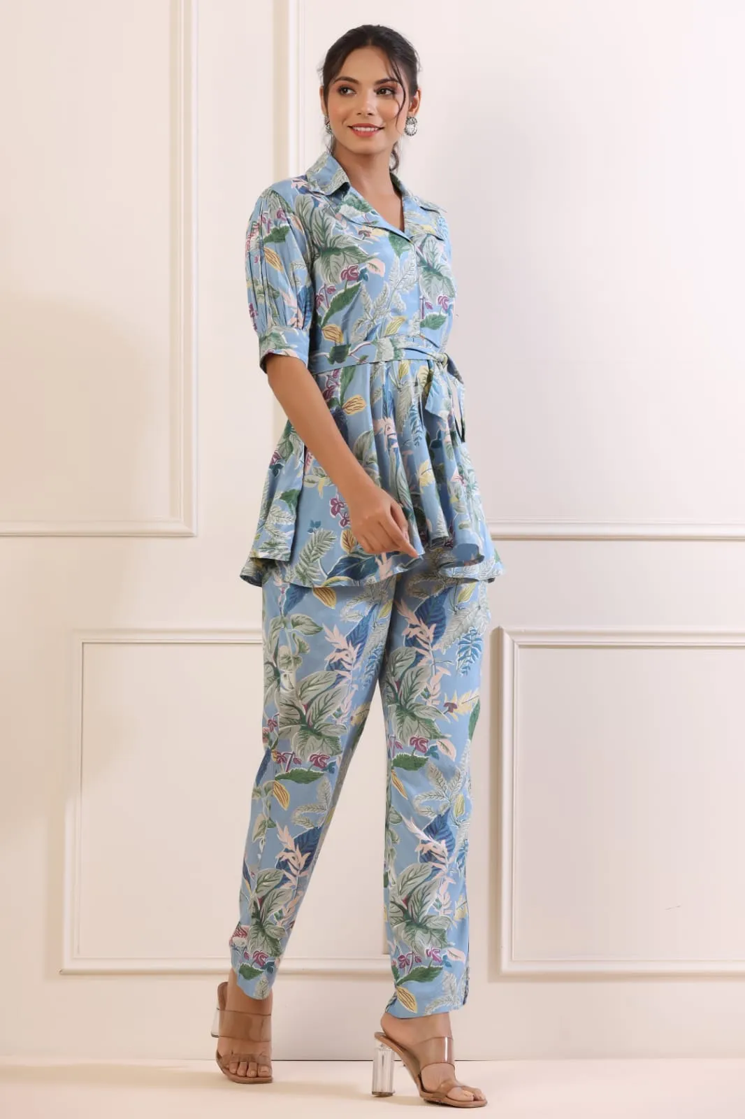 Botanical Russian Silk Sky Blue Co-ord Set