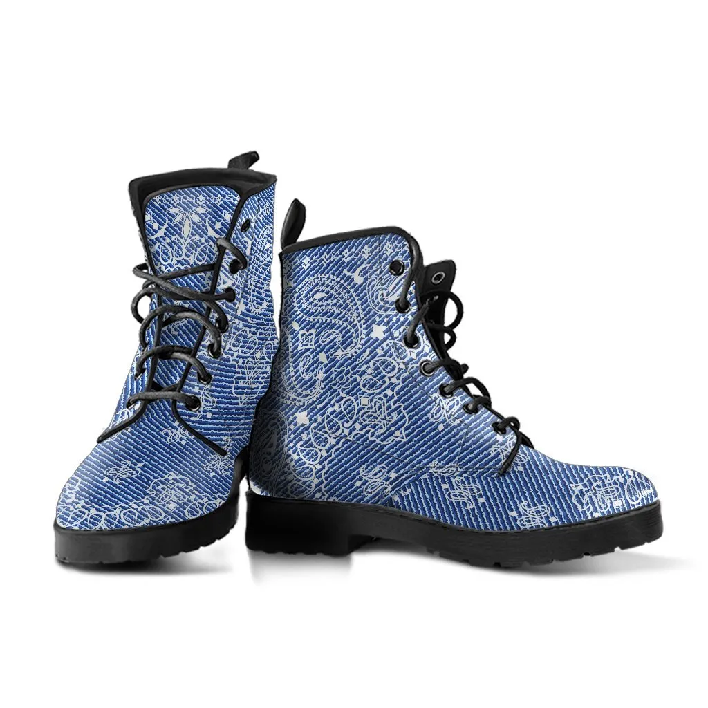 Combat Boots - Blue Paisley | Boho Shoes, Handmade Lace Up Boots, Vegan Leather Lace Up Boots, 90s Boots, 2000s Boots, Hipster Boots