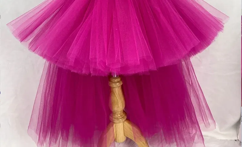 Cute trailing bow mesh baby's first birthday party girl princess dress