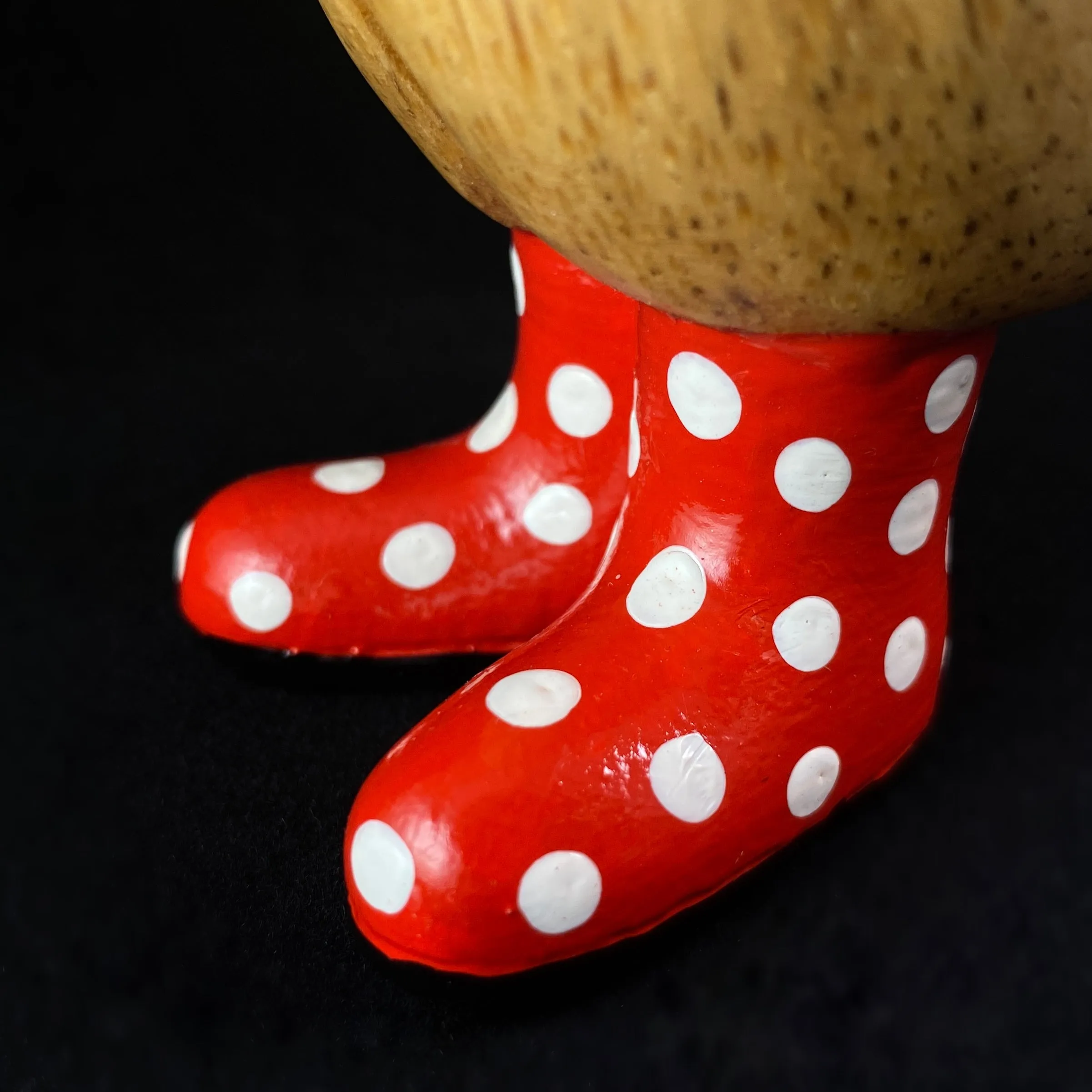 Daphne - Hand-carved and Hand-painted Bamboo Duck with Polka Dot Boots