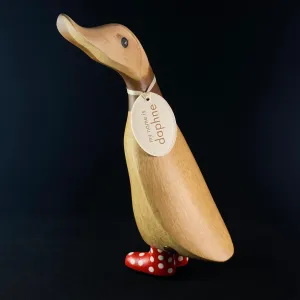 Daphne - Hand-carved and Hand-painted Bamboo Duck with Polka Dot Boots