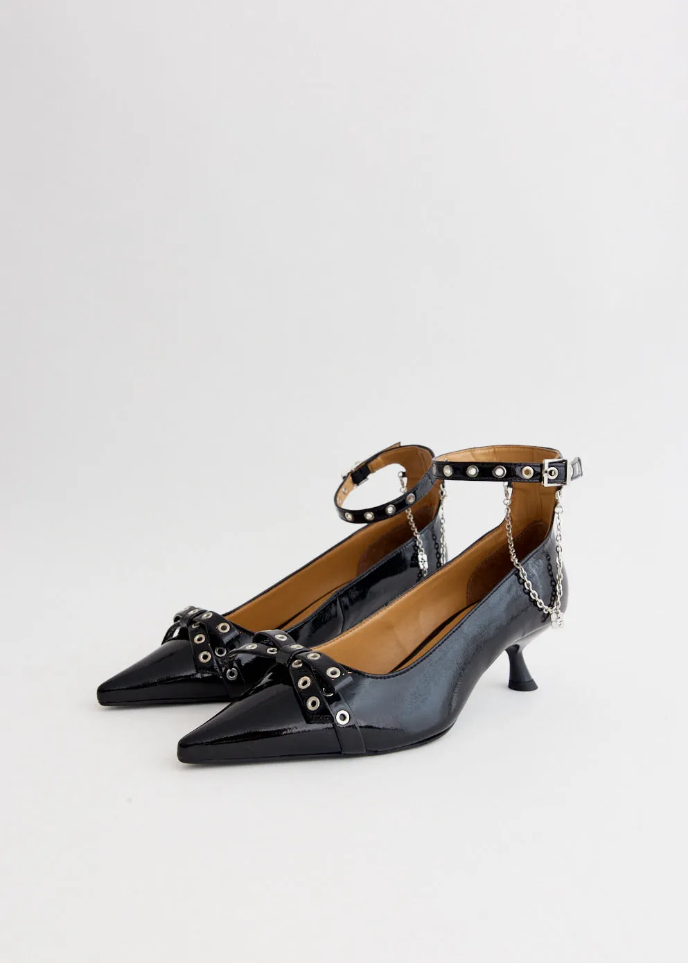 Eyelets Jewel Kitten Heel Pumps