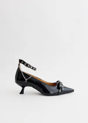 Eyelets Jewel Kitten Heel Pumps