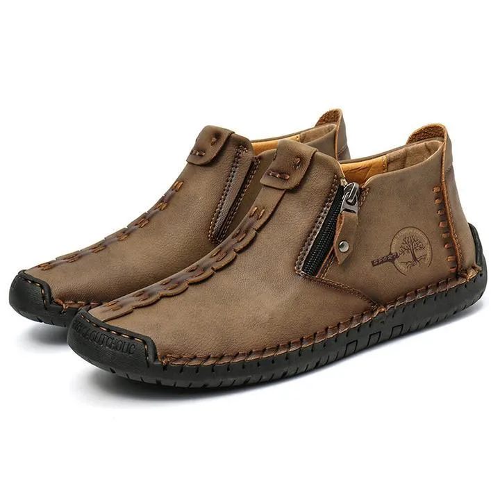 Hand Stitching Leather Non Slip Side Zipper Men Boots