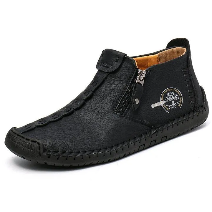 Hand Stitching Leather Non Slip Side Zipper Men Boots