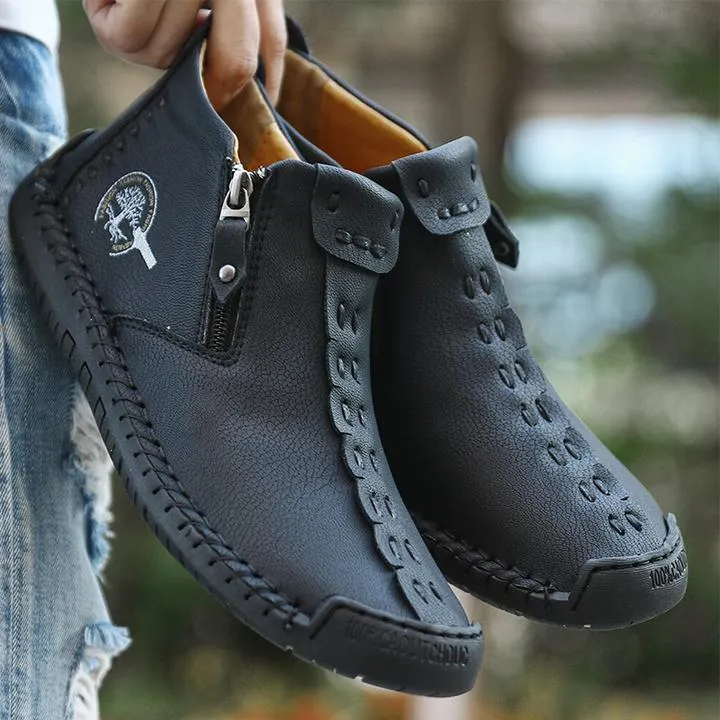 Hand Stitching Leather Non Slip Side Zipper Men Boots