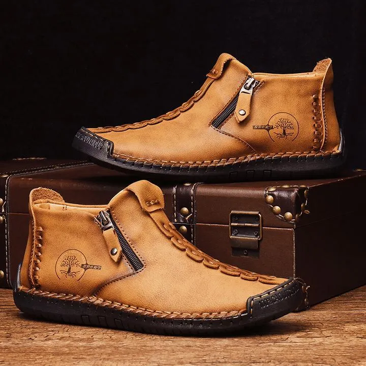 Hand Stitching Leather Non Slip Side Zipper Men Boots