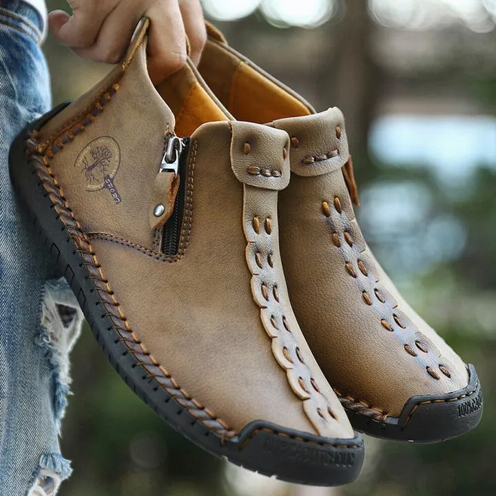 Hand Stitching Leather Non Slip Side Zipper Men Boots