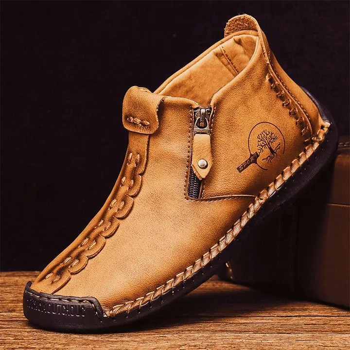 Hand Stitching Leather Non Slip Side Zipper Men Boots