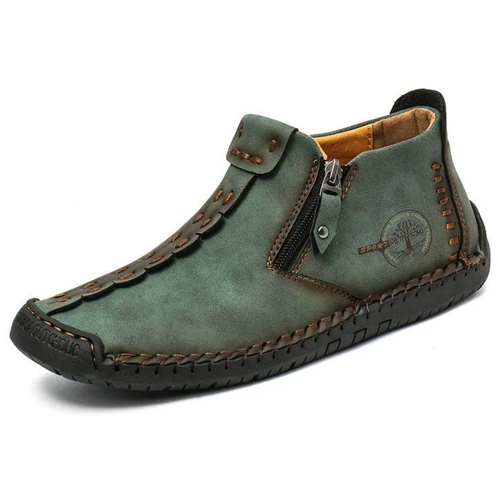Hand Stitching Leather Non Slip Side Zipper Men Boots