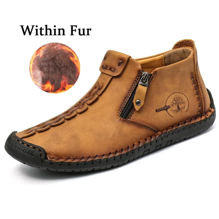 Hand Stitching Leather Non Slip Side Zipper Men Boots