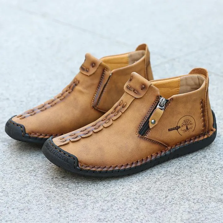 Hand Stitching Leather Non Slip Side Zipper Men Boots