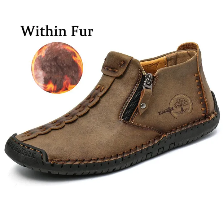 Hand Stitching Leather Non Slip Side Zipper Men Boots