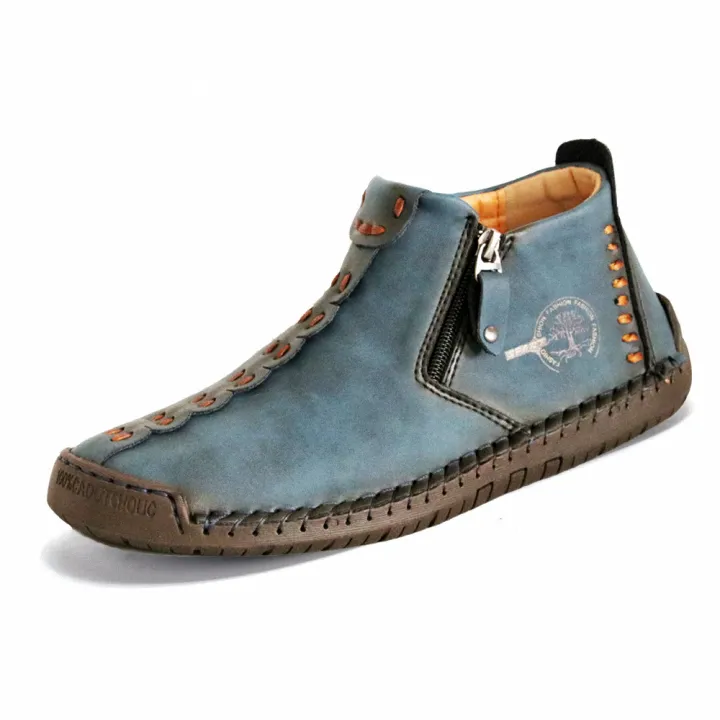 Hand Stitching Leather Non Slip Side Zipper Men Boots
