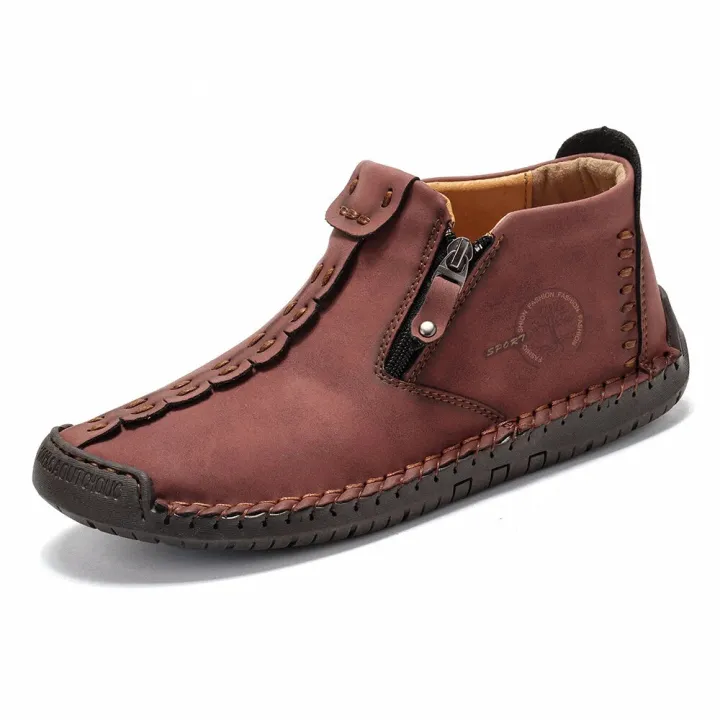 Hand Stitching Leather Non Slip Side Zipper Men Boots