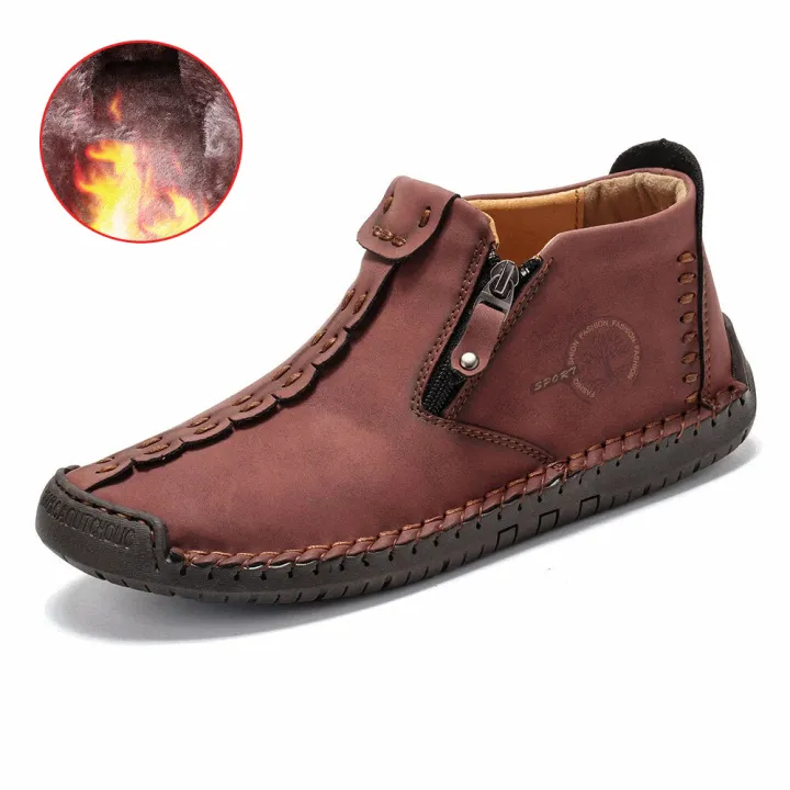 Hand Stitching Leather Non Slip Side Zipper Men Boots