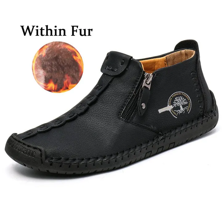 Hand Stitching Leather Non Slip Side Zipper Men Boots