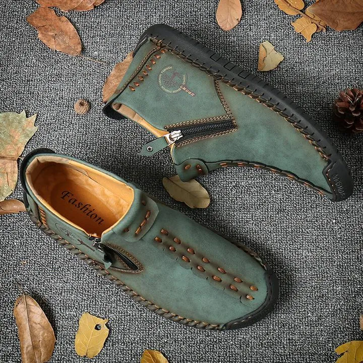 Hand Stitching Leather Non Slip Side Zipper Men Boots