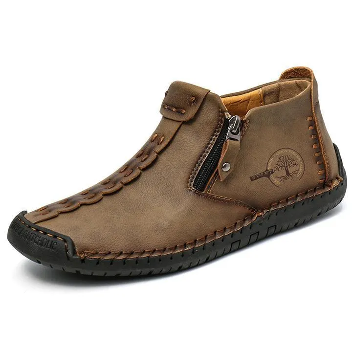 Hand Stitching Leather Non Slip Side Zipper Men Boots