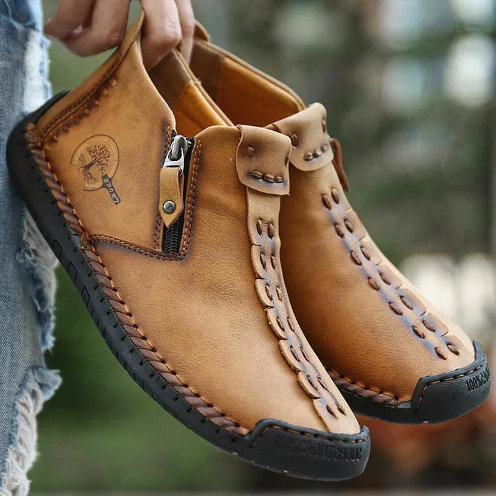Hand Stitching Leather Non Slip Side Zipper Men Boots