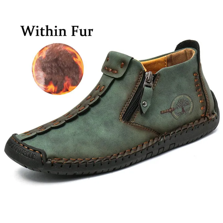 Hand Stitching Leather Non Slip Side Zipper Men Boots