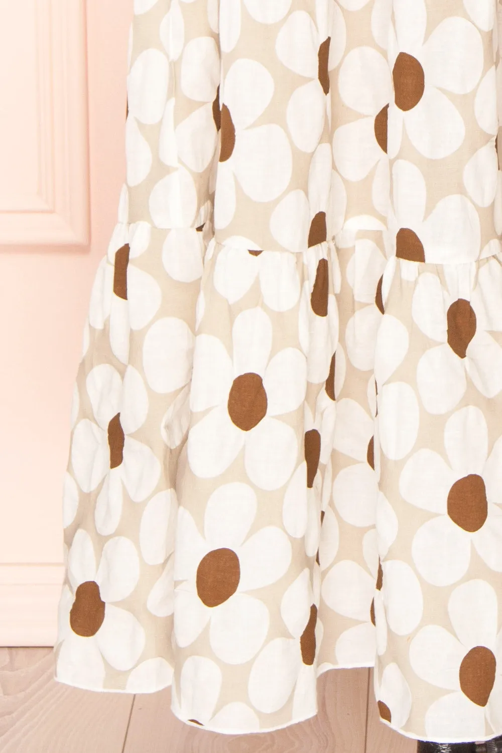 Jhune | Floral Midi Dress w/ Short Puff Sleeves