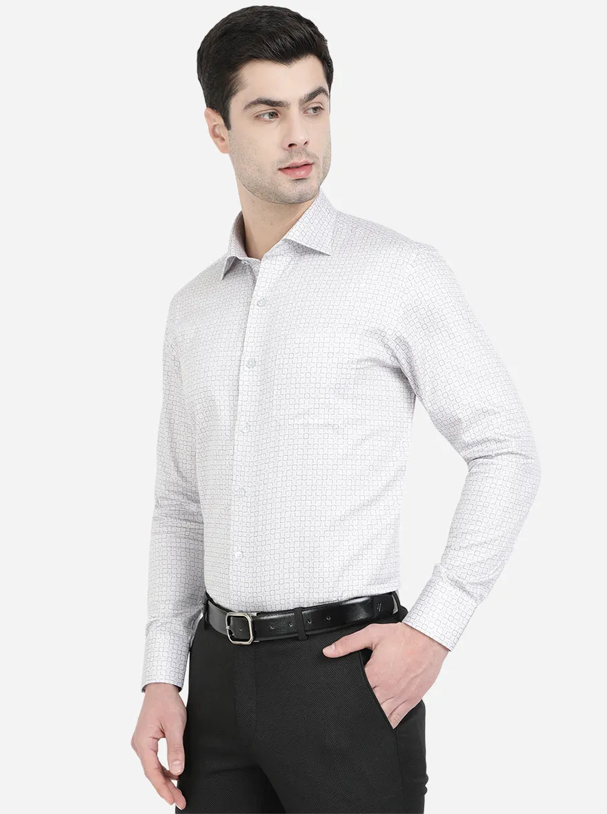 Light Grey Printed Slim Fit Formal Shirt | Metal