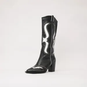 Lurva Black/White Leather Knee High Boots