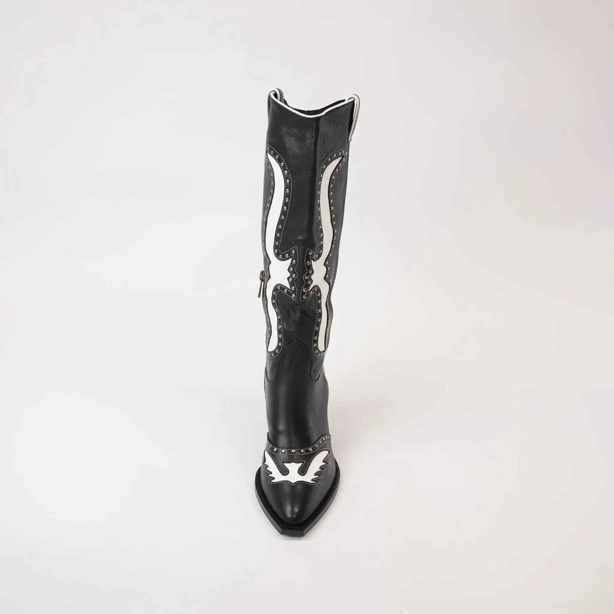 Lurva Black/White Leather Knee High Boots