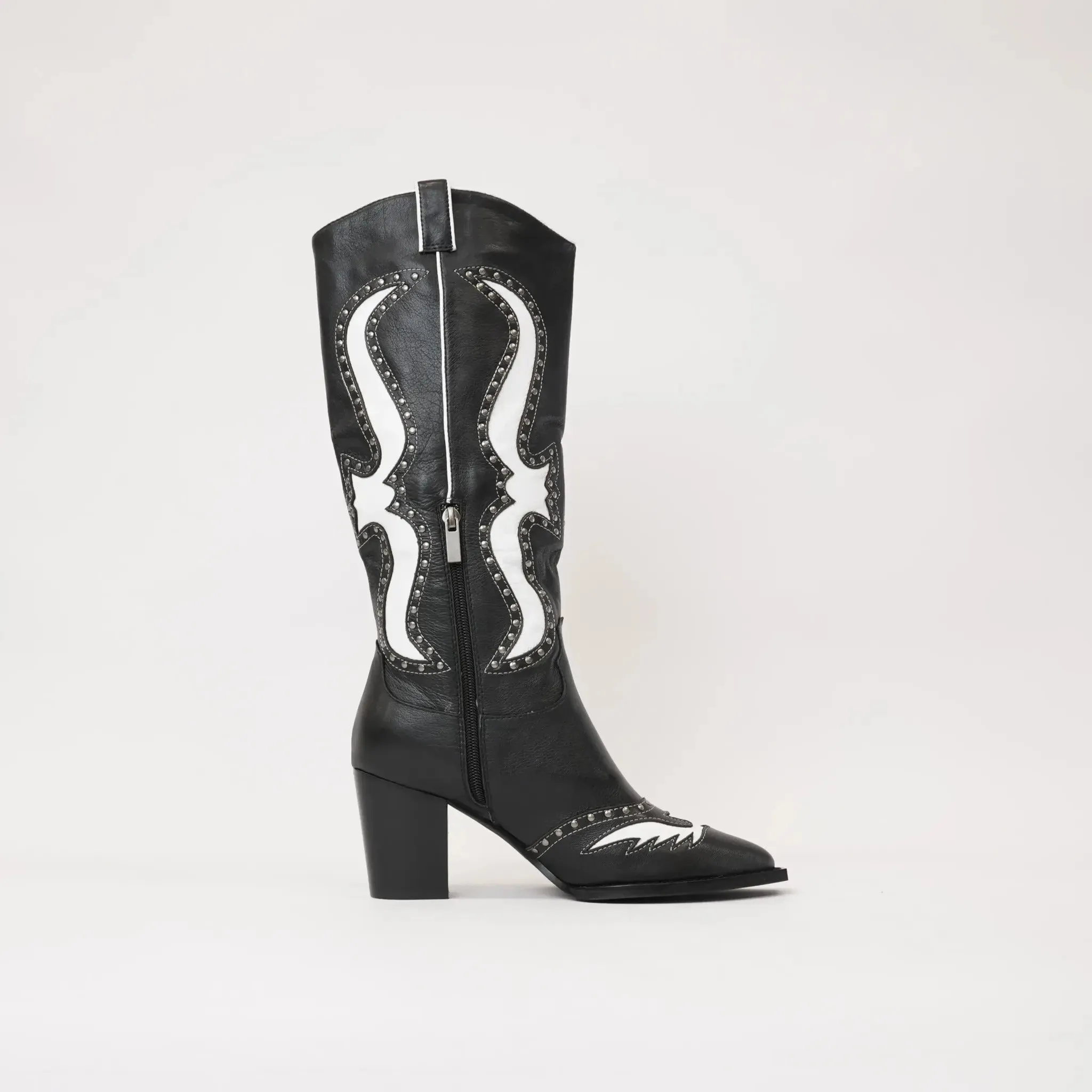 Lurva Black/White Leather Knee High Boots