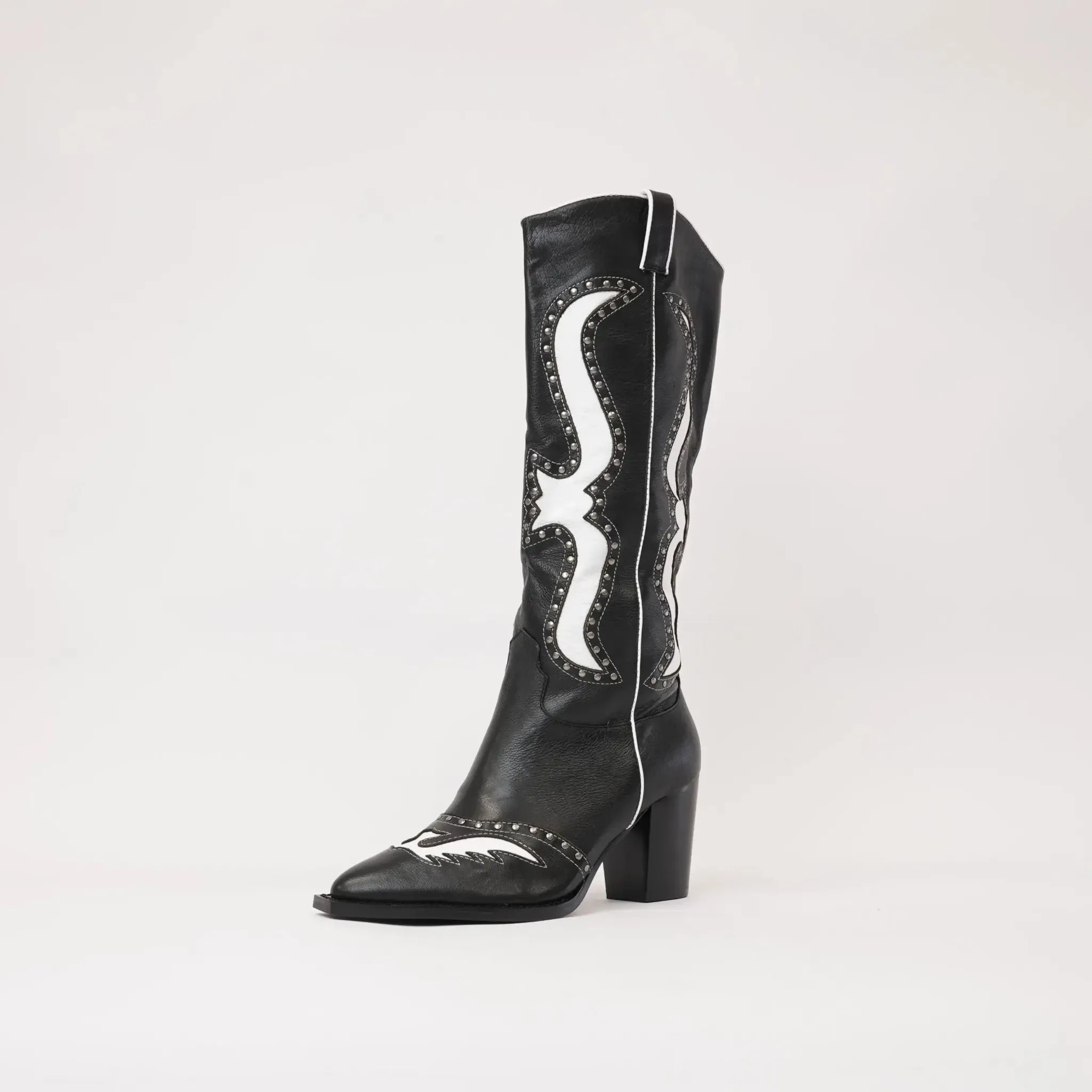 Lurva Black/White Leather Knee High Boots