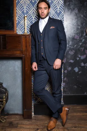 Max 3 Piece Navy Diamond Suit by Marc Darcy