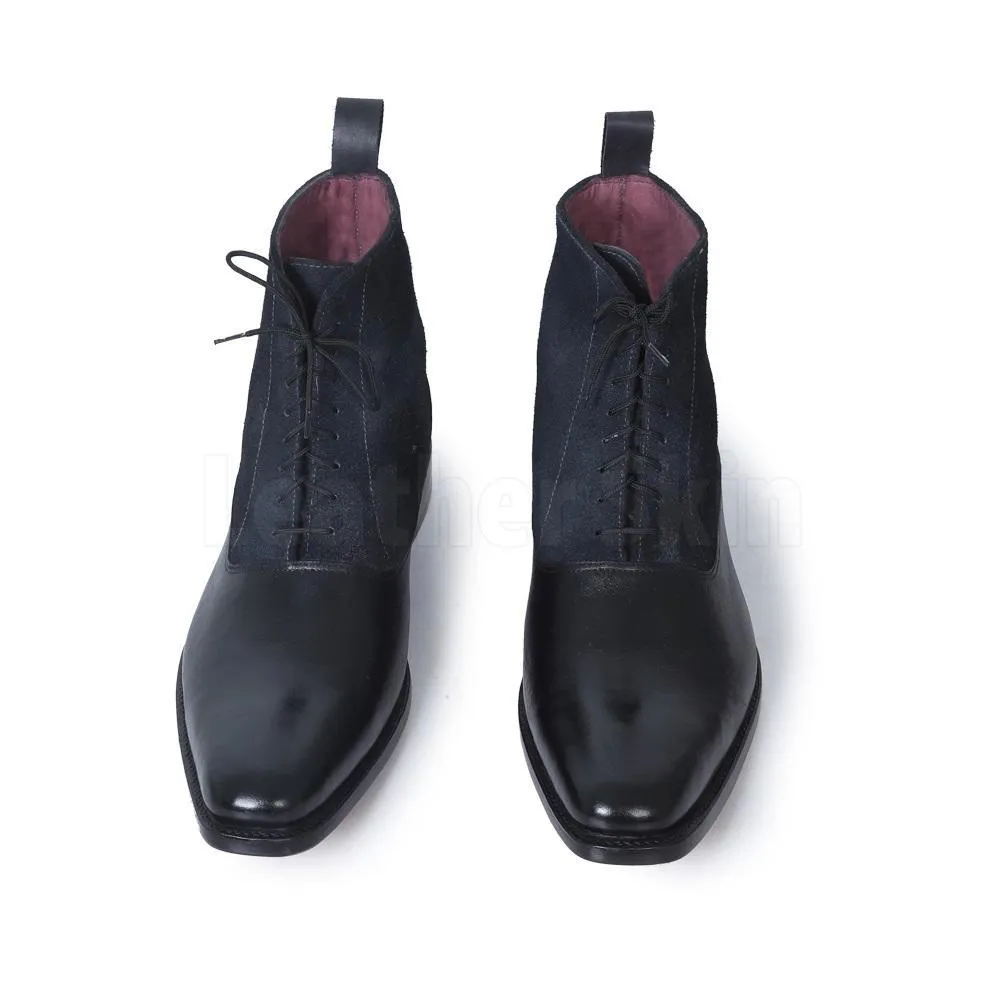 Men Black Lace Up Suede & Genuine Leather Boots