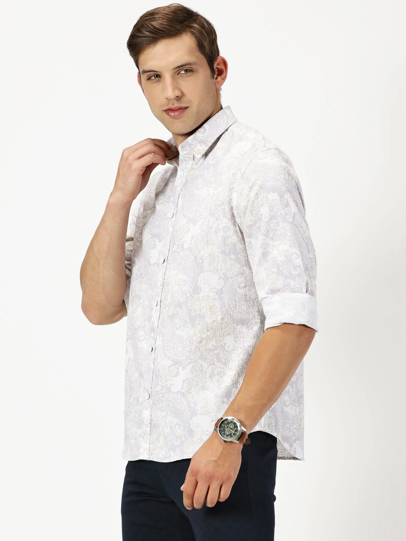 MEN'S PINK PRINT SLIM FIT SHIRT