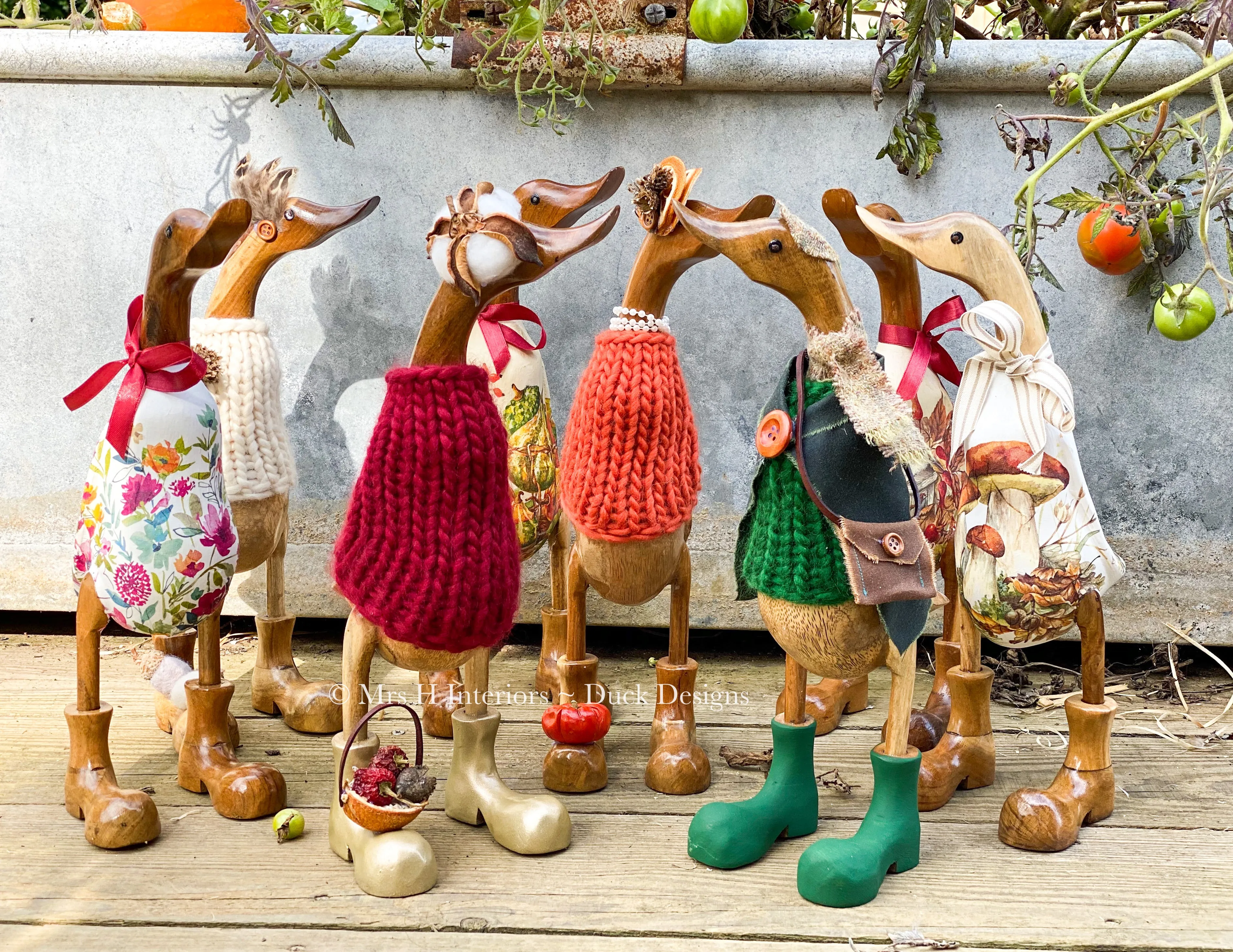 Neve the natural duck - Decorated Wooden Duck in Boots by Mrs H the Duck Lady