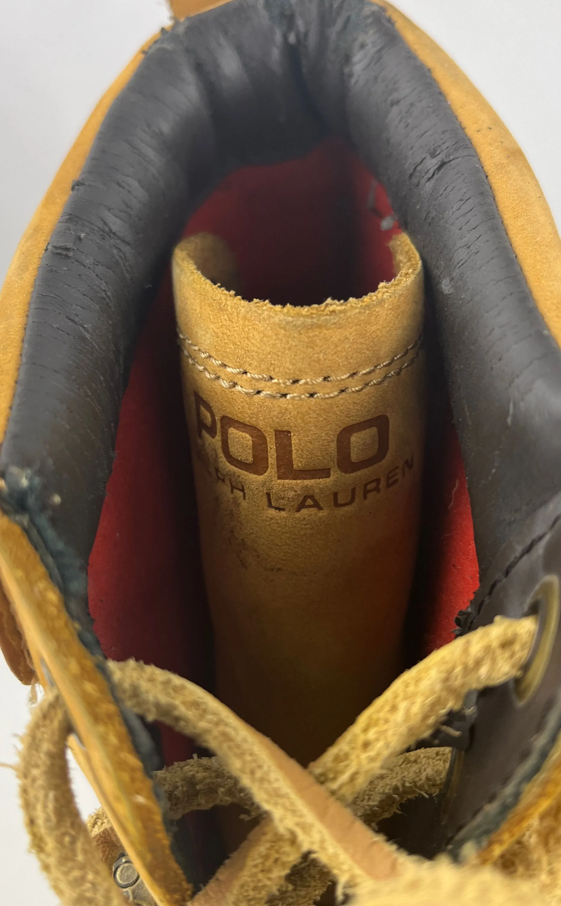 Polo Ralph Lauren Men's Tan Leather Black Canvas Trim Duck Boots Size 11