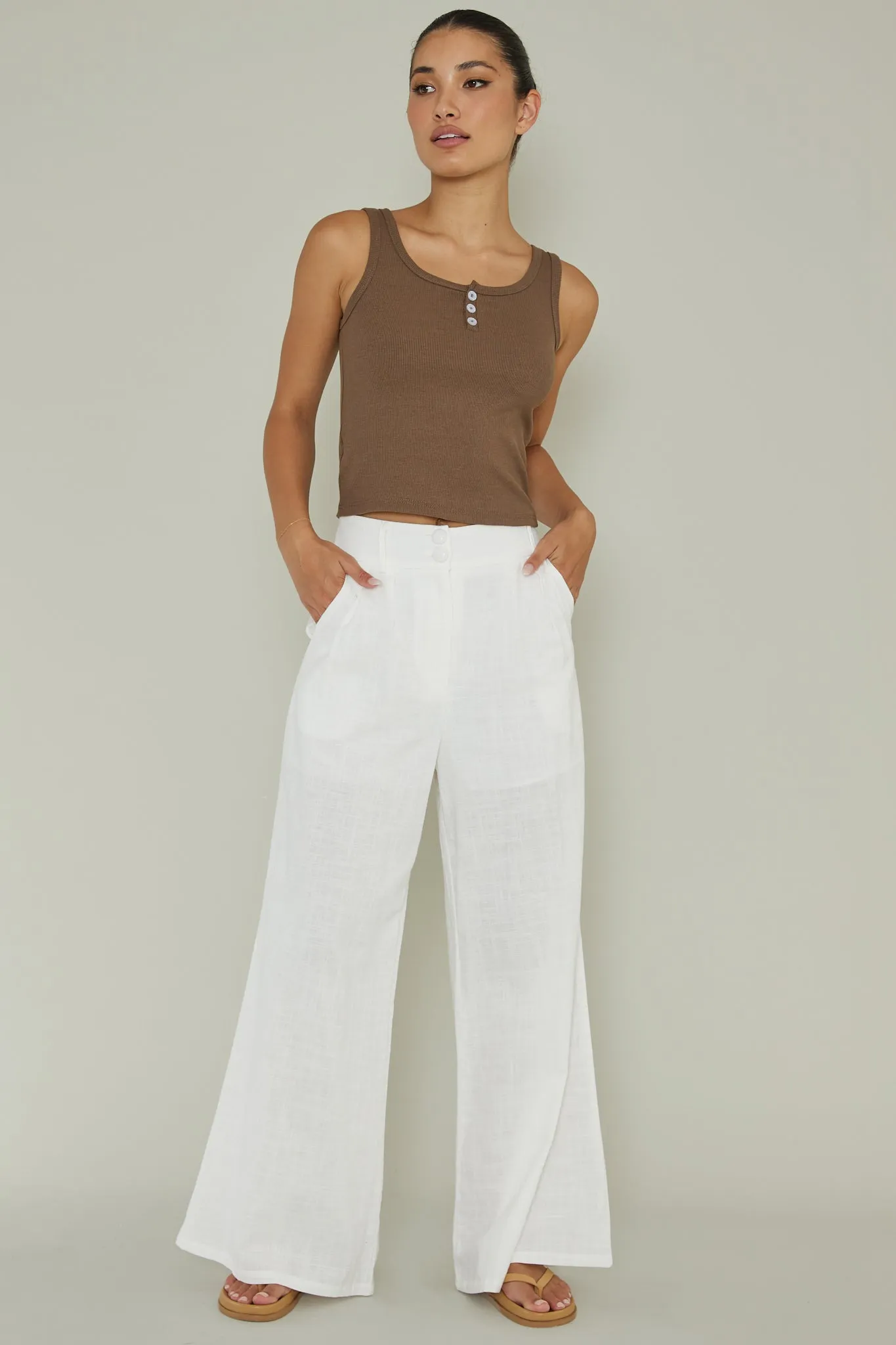 Recess Thick Strap Ribbed Top Brown