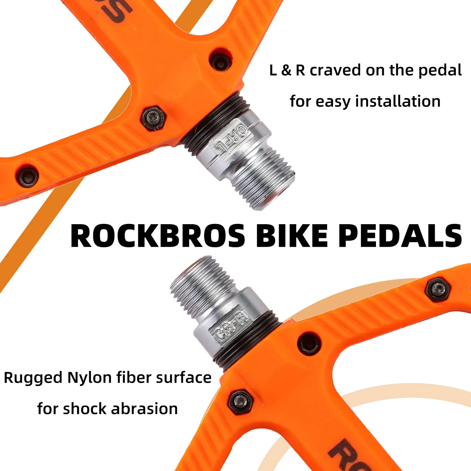 ROCKBROS Bike Pedals Nylon Fiber 9/16 Cycling Wide Platform Flat